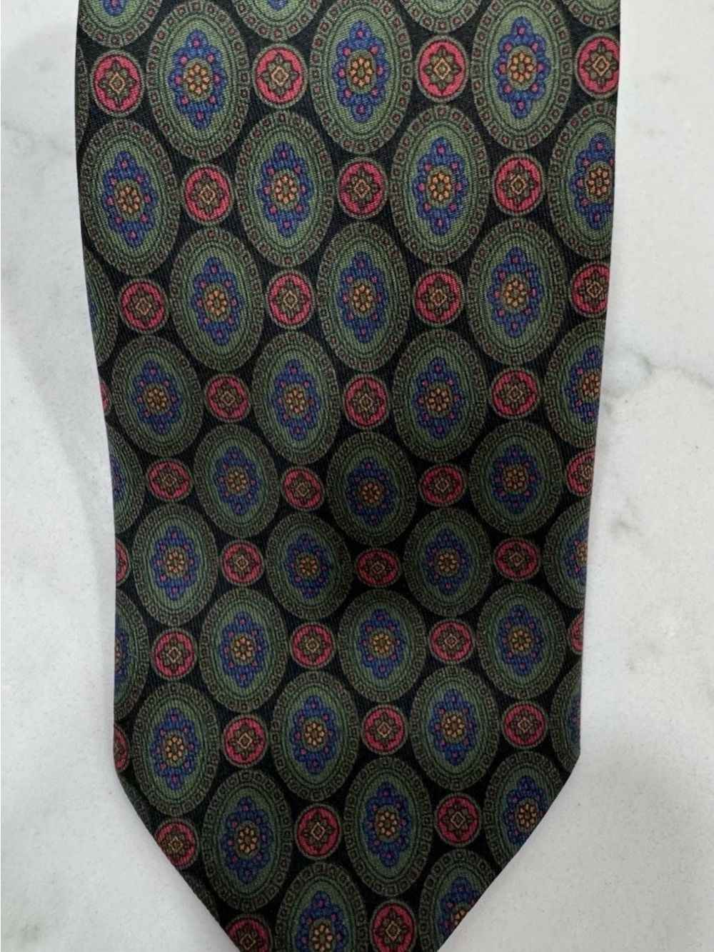 Coach Men’s Geometric green print Tie I vintage silk made in Italy